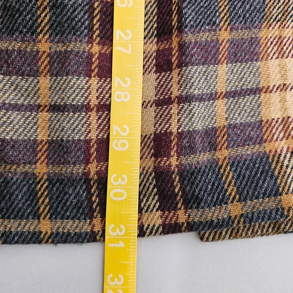 Vintage Brown Plaid Pencil Skirt 4P Wool Blend Midi Belted Heritage Academia